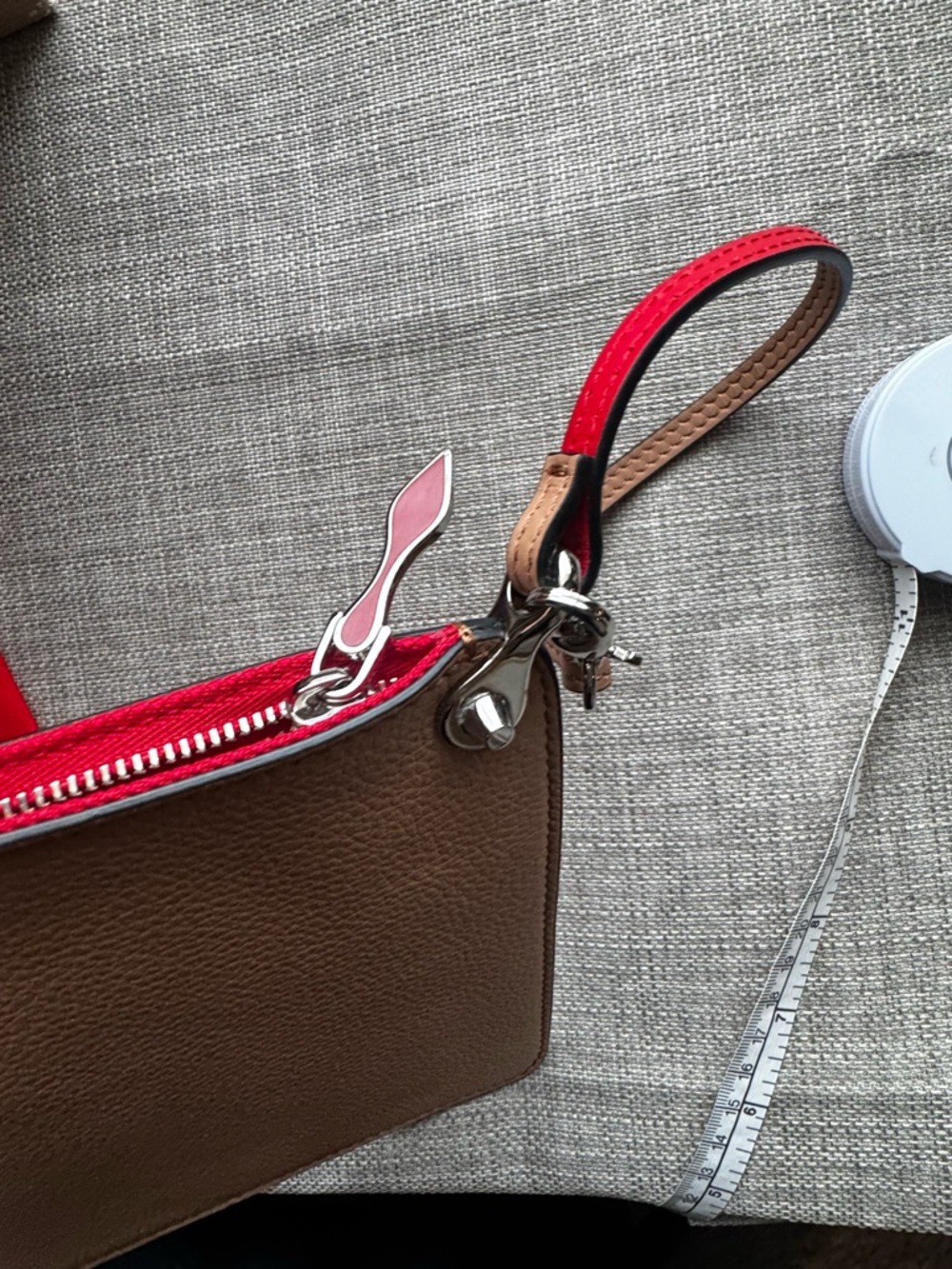 Christian Louboutin Beige Pebbled Leather Wristlet with Detachable Strap